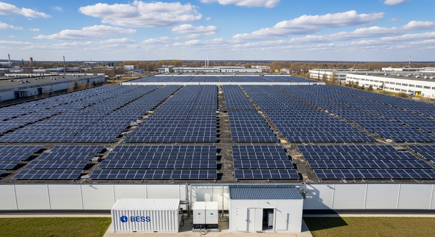 Промислова сонячна електростанція з інтегрованим BESS накопичувачем